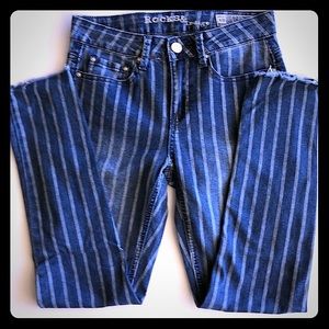 Rocks & Indigo Striped Raw Hem Jeans, sz 8